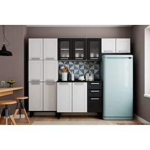 Cozinha Modulada Completa Múltipla 4pçs (2 Armários Balcão Paneleiro) C4P73 Branco/Preto - Bertolini