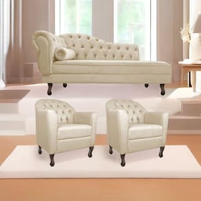 Kit Diva Recamier Diana 130cm Lado Direito e 02 Poltronas Julia Corano Bege