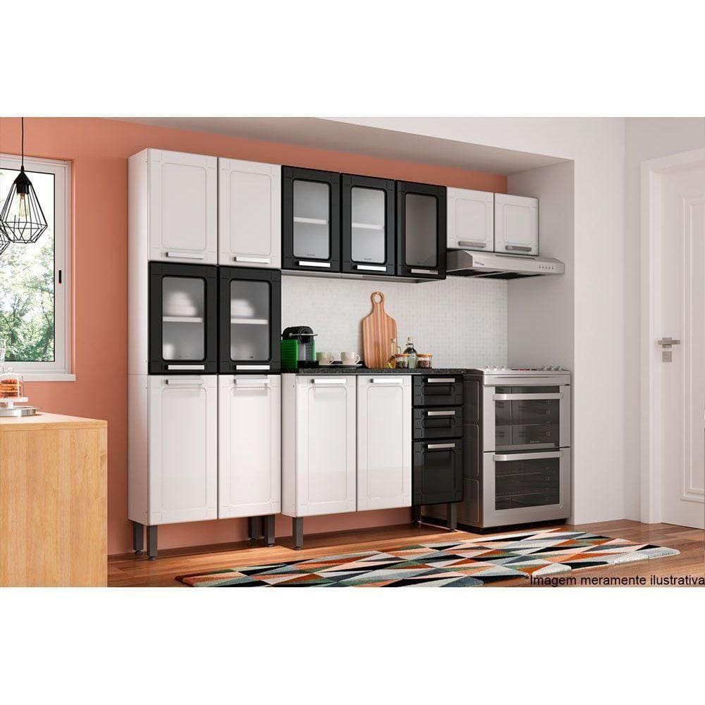 Cozinha Completa Múltipla 4pçs (2 Armários + 1 Balcão + 1 Paneleiro) C4P83 Branco/Preto - Bertolini