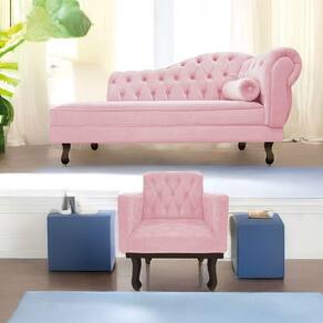 Kit Diva Recamier Diana 130cm Lado Esquerdo e 01 Poltrona Classic Suede Rosa Bebê