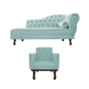 Kit Diva Recamier Diana 130cm Lado Esquerdo e 01 Poltrona Classic Suede Azul Tiffany