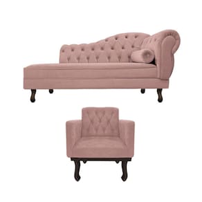 Kit Diva Recamier Diana 130cm Lado Esquerdo e 01 Poltrona Classic Linho Rosê