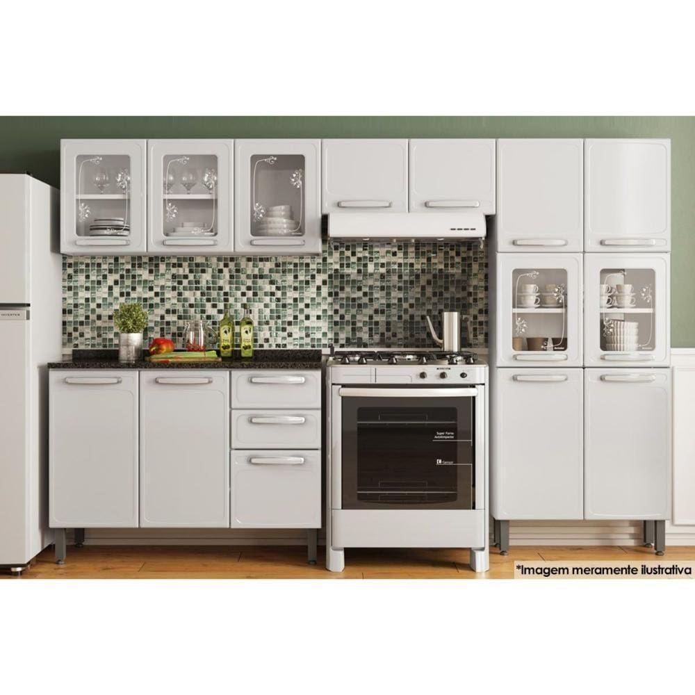 Cozinha Modulada Completa Evidence 4pçs (2 Armários 1 Balcão 1 Paneleiro) C4P59 Branco - Bertolini
