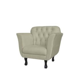 Poltrona Decorativa Dália Couro Bege Pés Madeira Mz Decor