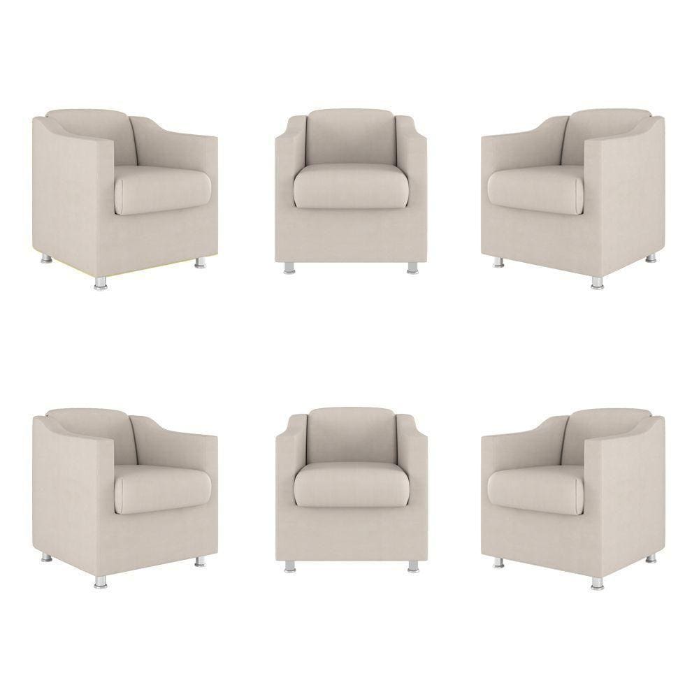 Kit 06 Poltronas Tilla Consultório Recepção Sala Suede Cor:bege