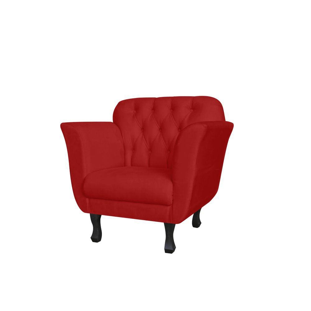 Poltrona Decorativa Dália Couro Vermelho Pés Madeira Mz Decor
