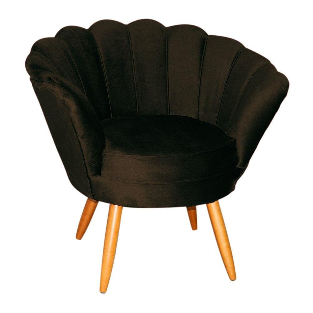 Poltrona Decorativa Pétala Veludo Marrom Pés Madeira Mz Decor