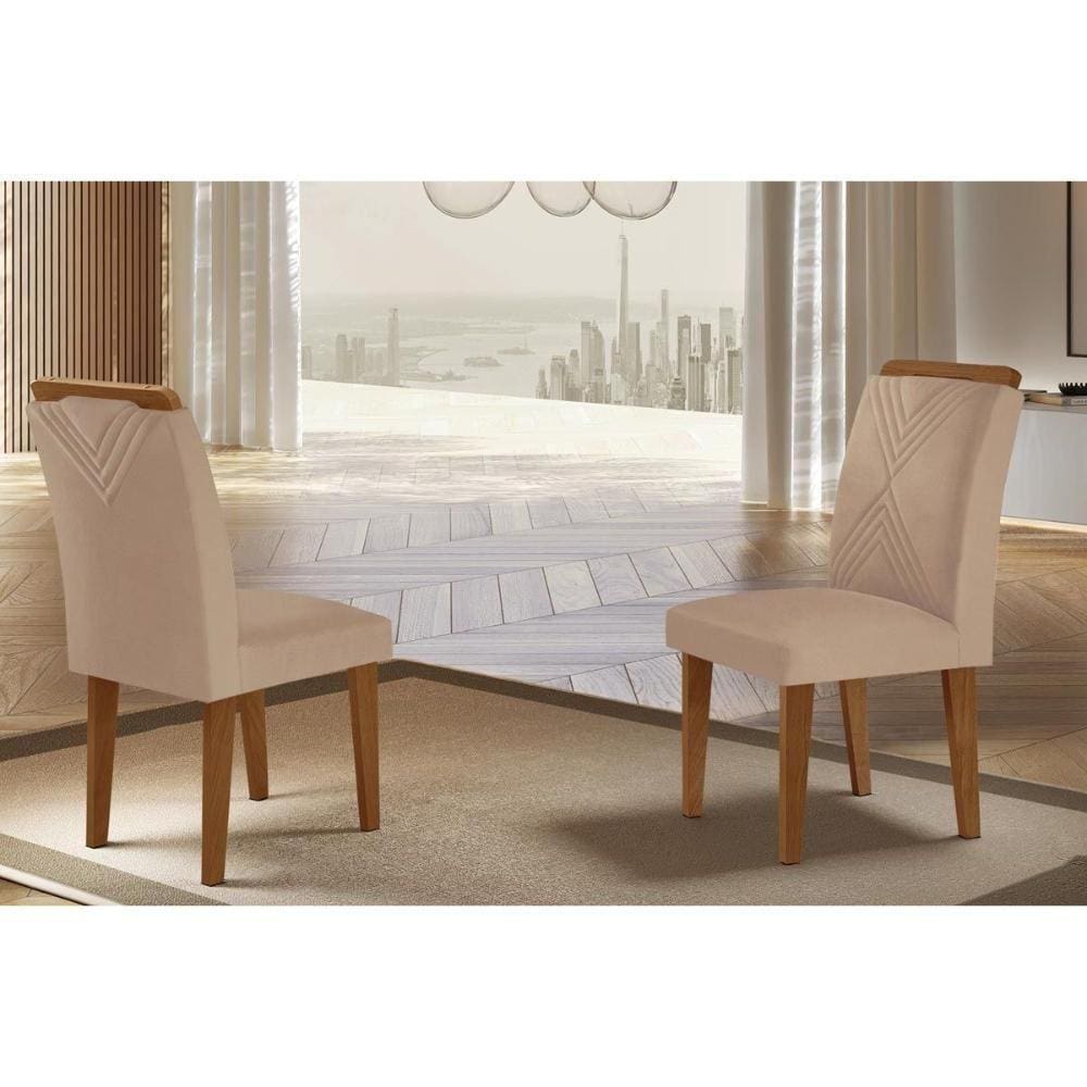 Kit 2 Cadeiras Amsterdã Imbuia Linho Bouclê Creme