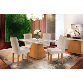Kit Mesa Luna Tampo 120cm + 4 Cadeiras Berlim Imbuia Creme