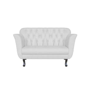 Namoradeira Decorativa Dália Couro Branco 2 Lugares Pés Madeira Mz Decor