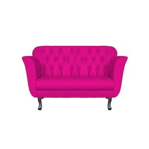 Namoradeira Decorativa Dália Couro Rosa Pink 2 Lugares Pés Madeira Mz Decor