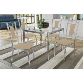 Kit Mesa Reno C- Tampo Vidro 90cm + 4 Cadeiras Florença Cromada Nude