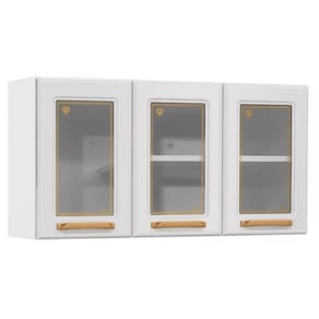 Armário Aéreo Cozinha Modulado Diamante 3 Portas C- Vidro 105cm Branco - Telasul