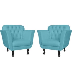 Kit 2 Poltronas Decorativa Dália Suede Azul Tifany Pés Madeira Mz Decor