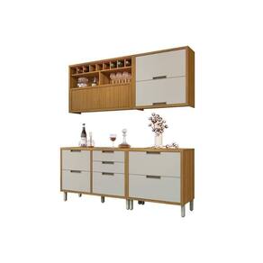 Kit De Cozinha Modulada 4pçs Completa Nesher Imperatriz 2 Balcões + 2 Aéreos Freijo/Off White Nesher