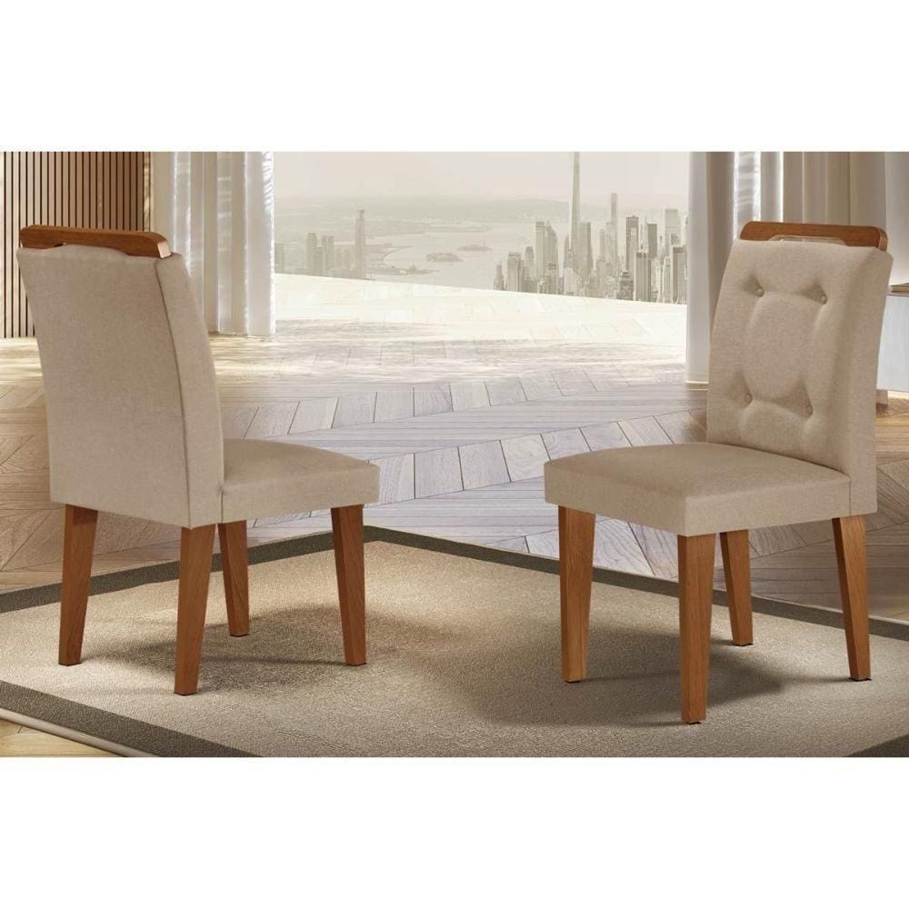 Kit 2 Cadeiras Imbuia Linho Bouclê Creme