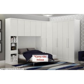 Quarto Casal Modulado Rizon 5 Peças (1 Armário Ponte 1 Closet 2 Guarda Roupas 1 Complemento) Branco