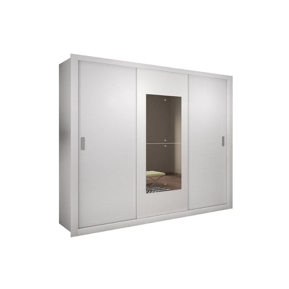 Guarda Roupas 3 Portas De Correr E 4 Gavetas C- Espelho Veneza Premium Branco - Rufato