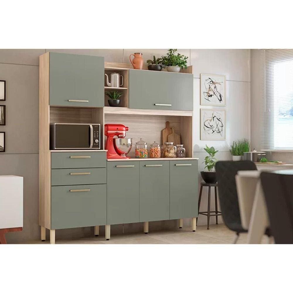 Kit De Cozinha Compacta Select C/ 6 Portas E 2 Gavetas Avena/menta - Demóbile
