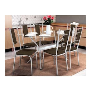 Kit Mesa Loire C- Tampo de Vidro 150cm + 6 Cadeiras Lisboa Cromado Marrom