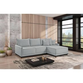 Sofá Linho 3 Lugares 264cm com Chaise Lado Direito e Kit Usb Barra Gelo