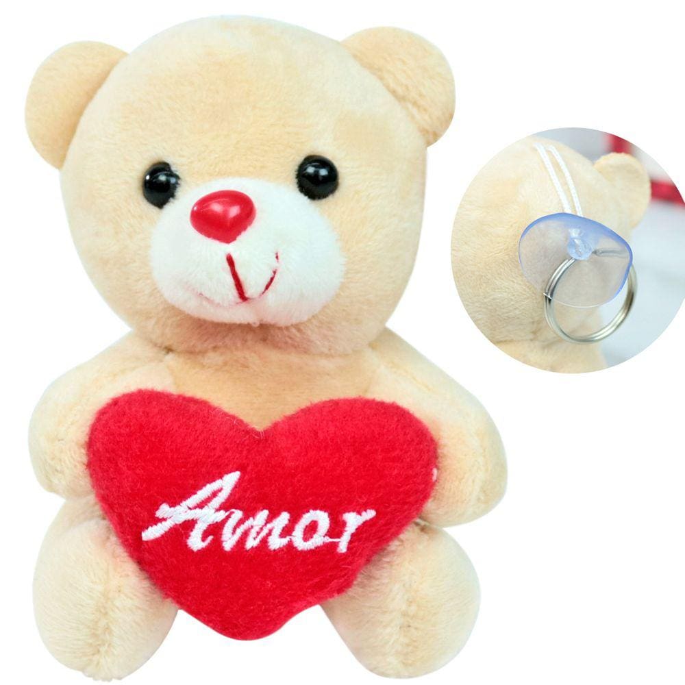 Caneca de Plástico 400ml Com Ursinho de Poliéster Ventosa Chaveiro