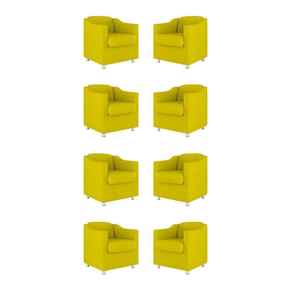 Kit 8 Poltronas Tilla Decorativas Consultório Sala Tecido Cor:amarelo