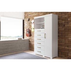 Cômoda Casal Marabá 1.6 1 Porta E 6 Gavetas C/ Pés Branco - Santos Andirá