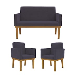 Kit Sofá Com Base Reforçada + 2 Poltronas Sala De Estar Cor:cinza