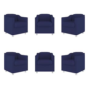 Kit 6 Poltronas Decorativas Reforçada Consultório Sala Suede Cor:azul Marinho
