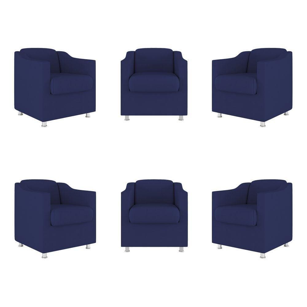 Kit 06 Poltronas Tilla Consultório Recepção Sala Suede Balaqui Decor Cor:azul Marinho