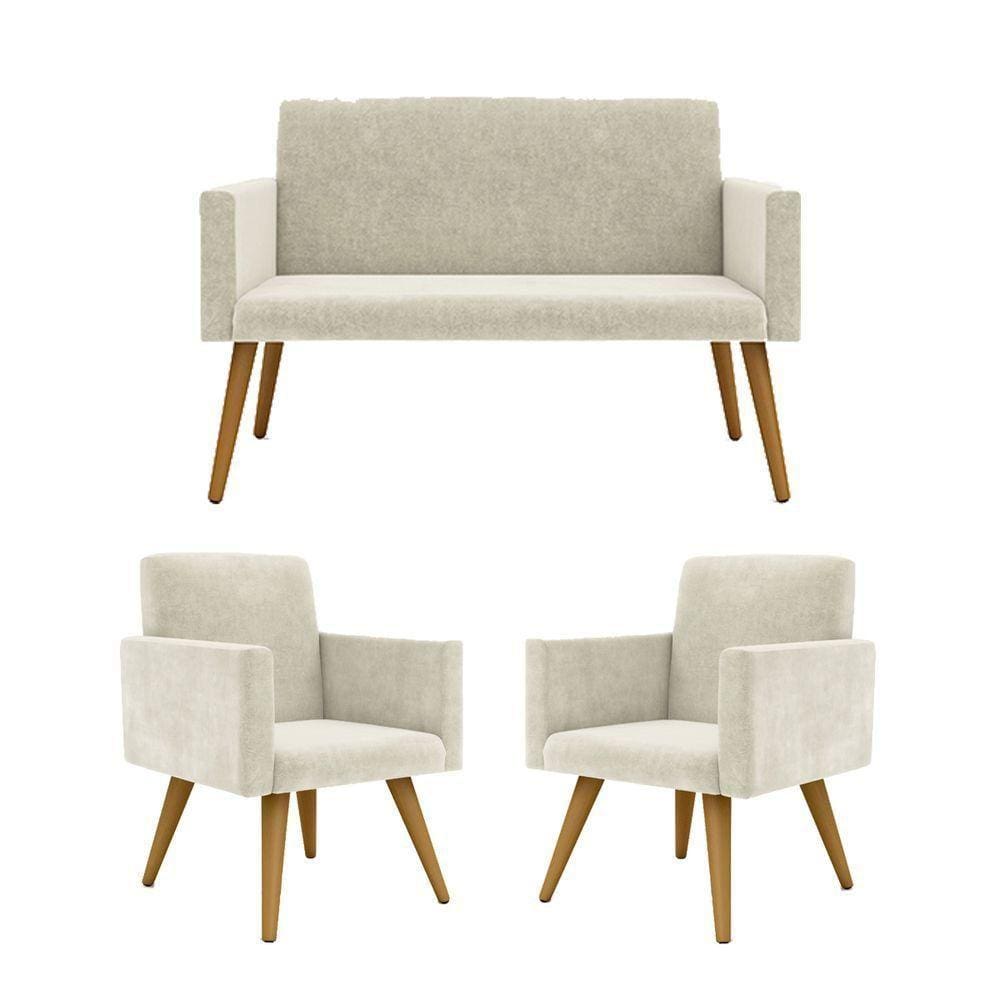 Kit Sofá Namoradeira + 2 Poltronas Sala Estar Balaqui Decor Cor:bege