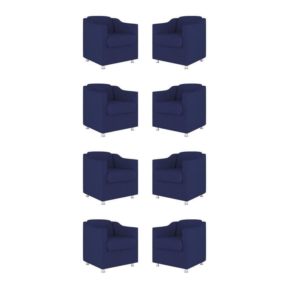 Kit 8 Poltronas Tilla Decorativas Consultório Sala Tecido Cor:azul Marinho