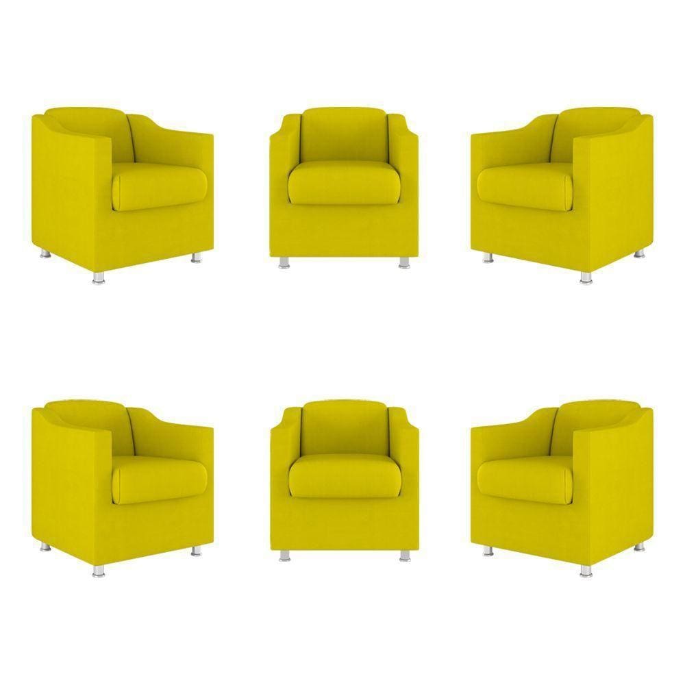 Kit 6 Cadeiras Poltronas Decorativas Espera Clinica Dentista Cor:amarelo