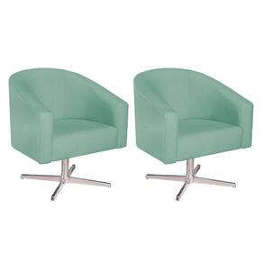 Kit 02 Poltronas Luiza Base Giratória De Metal Suede Azul Tiffany