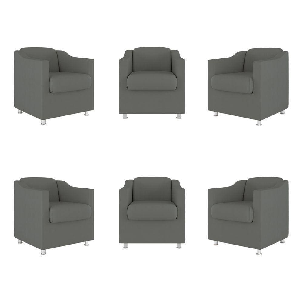 Kit 06 Poltronas Tilla Consultório Recepção Sala Suede Balaqui Decor Cor:cinza