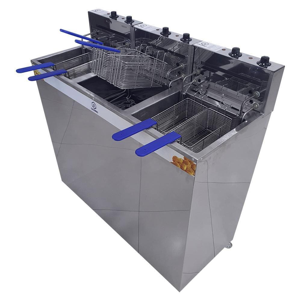 Fritadeira Elétrica Água e Óleo JL Colombo Gabinete 3 Cubas 18 Litros Cada 8000W 148304