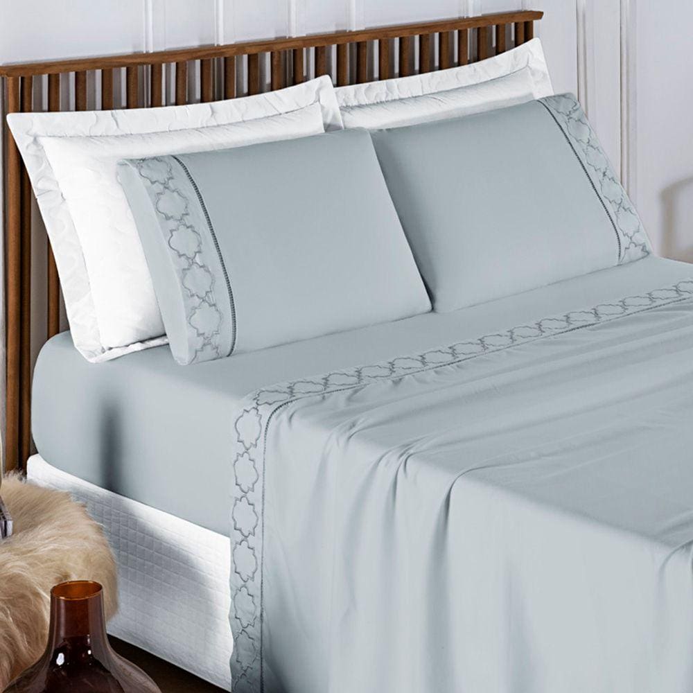 Jogo de Cama Lençol Infinity Casal Queen Size 4 peças Bordado - Branco