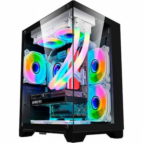 Gabinete Gamer K-Mex Space Aqua Preto Vidro Temperado Sem Fan Mid Tower mATX - CG-10KN