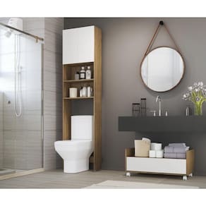 Gabinete De Banheiro Com Rodízios 80 Cm Fg2608 Rustic/branco