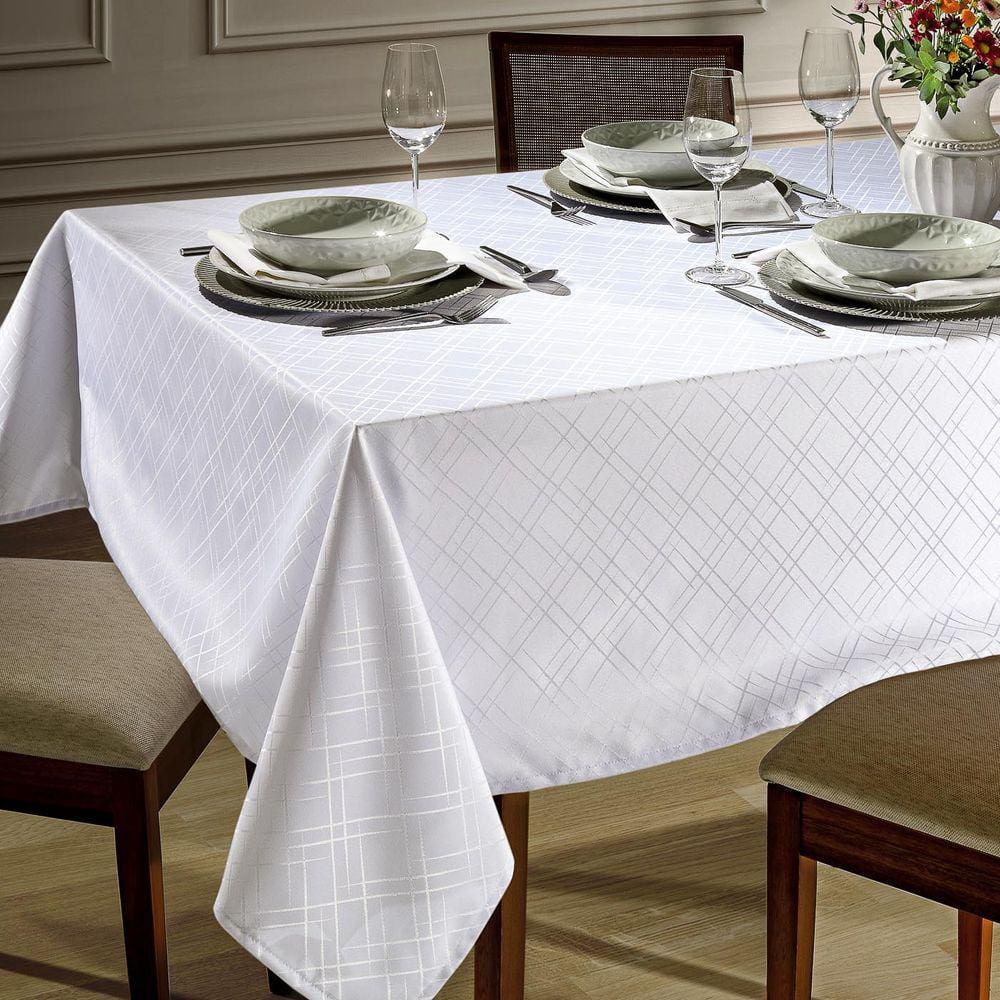 Toalha de Mesa Quadrada 4 Lugares 1,60x1,60m Jacquard Requinte Dohler Branco