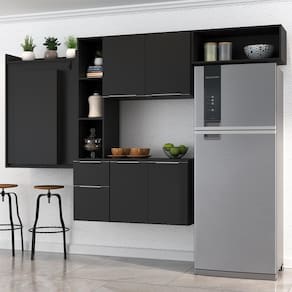 Cozinha Compacta Multimóveis Sofia Fg2008 Com Mesa Dobrável Preta
