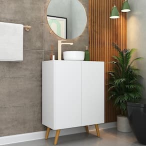 Gabinete De Banheiro Retrô 63 Cm Com 2 Portas Fg5006 Branco/natural