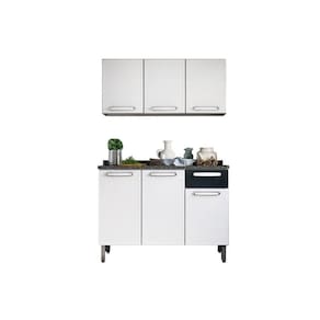 Cozinha Completa Evidence 2 Peças (1 Armário + 1 Balcão) C2P07 Branco/Preto - Bertolini