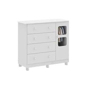 Cômoda De Quarto Uli C/ 1 Porta Cristal E 4 Gavetas Branco - Peroba
