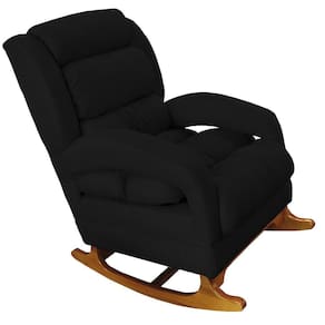 Poltrona de Amamentação com Balanço Luna Suede Preto Base de Madeira C05 - D`Rossi
