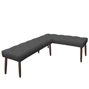 Banco de Canto Estofado Sira Suede Grafite Pés Palito Castanho C05 - D`Rossi