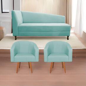 Kit Diva 140Cm Lado Esquerdo E 02 Poltronas Luiza Suede - Doce Sonho Móveis Azul Tiffany
