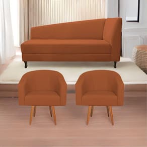Kit Diva 160Cm Lado Esquerdo E 02 Poltronas Luiza Suede - Doce Sonho Móveis Terracota