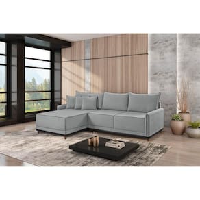 Sofá Linho 3 Lugares 264cm com Chaise Lado Esquerdo e Kit Usb Barra Cinza